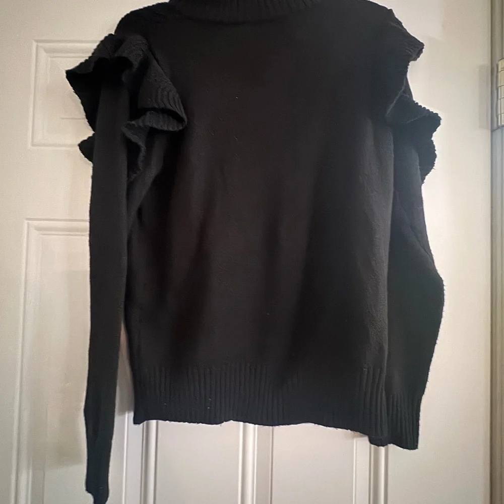 Black Women's Sweater with Ruffle Details - Picture 6 of 9